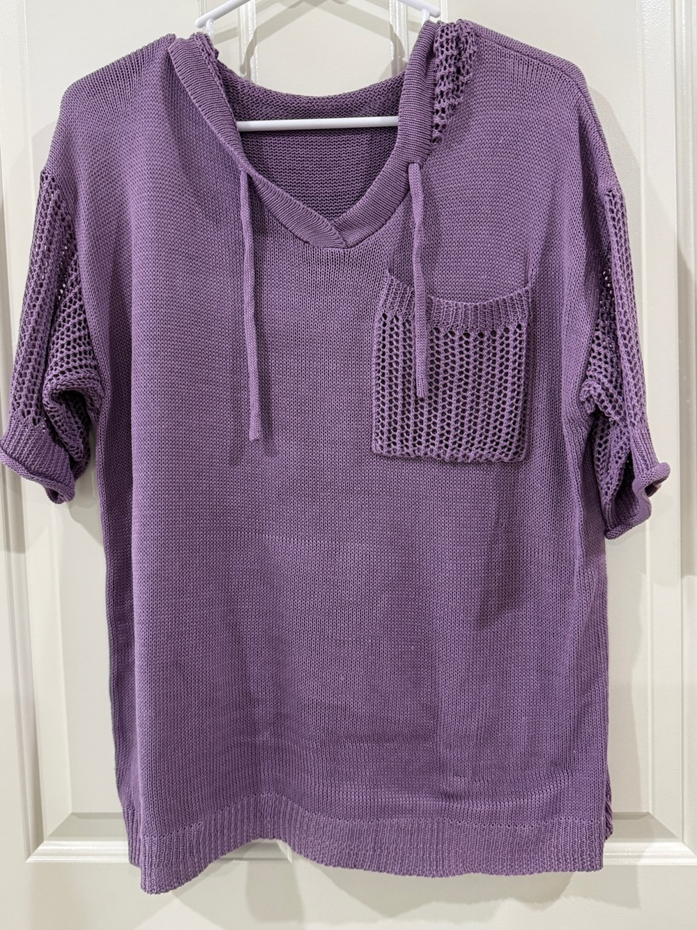 SHEIN Lavender Open-Knit Hoodie Sweater